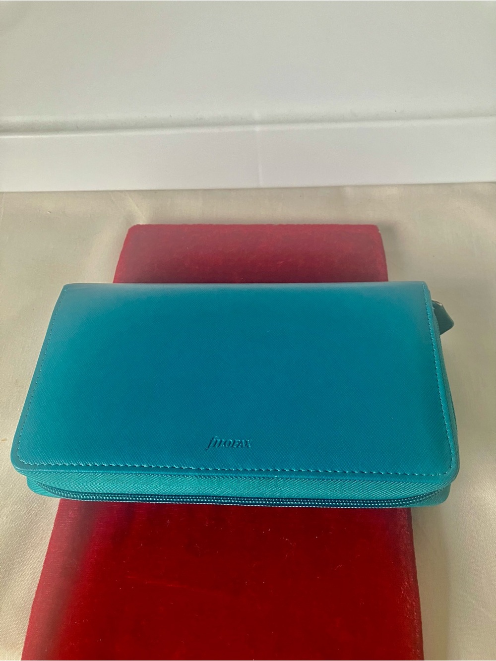 Filofax Saffiano Compact Zip Organizer Cover Purse Aquamarine Mint Empty Wallet.